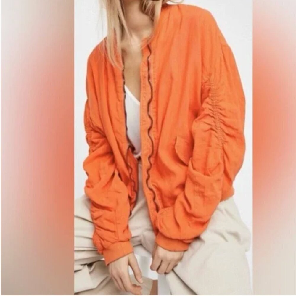 Free People Women's Size Medium On Point Bomber Jacket Tomato Bisque Orange